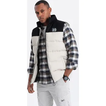 Pánské tričko Pánské kontrastní prošívané tričko bez rukávů - krémové V1 OM-JAVJ-0161 - S/M