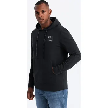 Pánská mikina Pánská klokaní mikina s kapucí a logem - černá V1 OM-SSNZ-0162 - XXL
