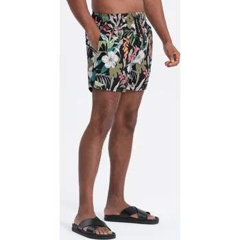 Pánské kraťasy Pánské květované plavecké šortky - černé V3 OM-SRBS-0140 - L
