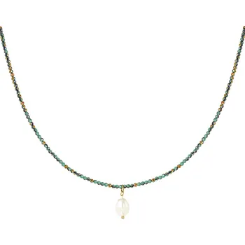 Náhrdelník ORNAMENTI Pozlacený náhrdelník Pearls Green Heart gold