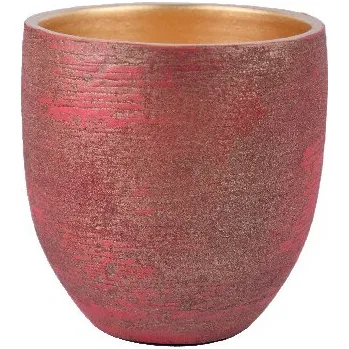Květináč Obal na květináč keramický FUNCHAL, pr.18x16cm, červená/zlatá|RED W/GOLD|Ego Dekor