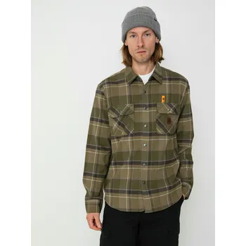 Pánská košile Brixton Builders Bowery Str Wr Ls (dill/olive surplus/washed blac) XL, zelená