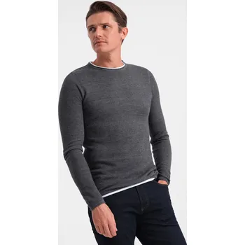 Pánský svetr Pánský bavlněný svetr s kulatým výstřihem - grafitový melír V2 OM-SWSW-0103 - XL