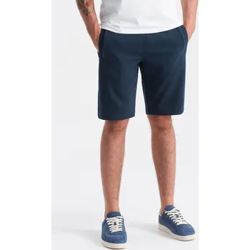 Pánské kraťasy Pánské teplákové šortky BASIC s délkou před kolena - tmavě modré V1 OM-SRBS-0149 - S