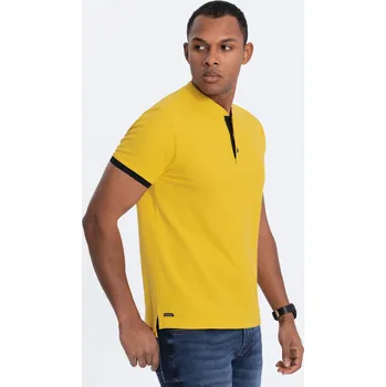 Pánské tričko Pánská polokošile bez límečku - žlutá V9 OM-TSCT-0156 - L