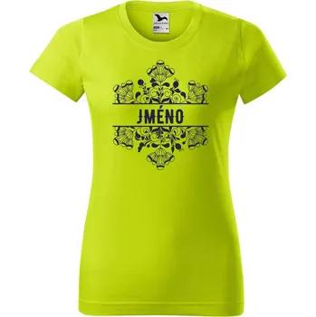 Dámské oblečení DOBRÝ TRIKO Dámské tričko s potiskem Květina jméno Barva: Limetková, Velikost: XS