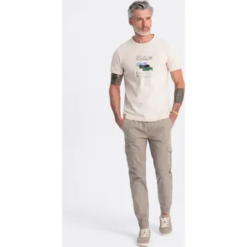 Pánské kalhoty Pánské kalhoty JOGGER s cargo kapsami na zip - béžové V2 OM-PAJO-0123 - XXL