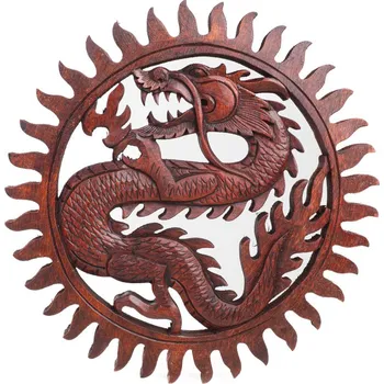 Závěsná dekorace dřevo Drak kruh 30 cm tmavá