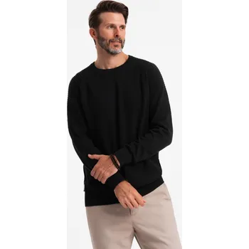 Pánský svetr Pánský raglánový svetr s žebrovanými rukávy - černý V2 OM-SWSW-0144 - M