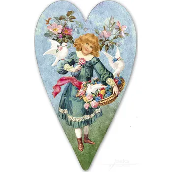 Holčička a holubičky, dřevěný obrázek