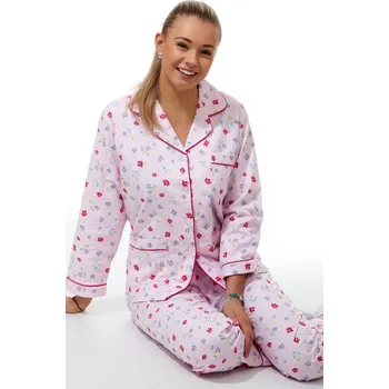 Dámské pyžamo Elegantní dámské flanelové pyžamo 1DF0002 růžové