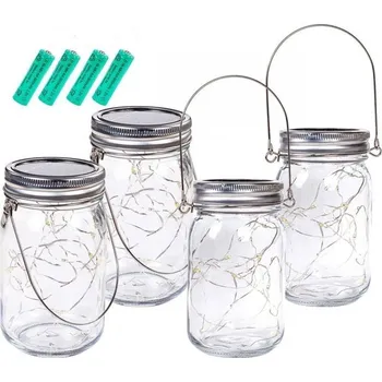 Venkovní osvětlení 4x solární osvětlení sklenice s LED řetězem uvnitř, k zavěšení / postavení, čidlo, 13,5 cm