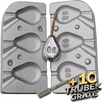 Forma na odlévání FORMA HRUŠKA IN-LINE 60-90G+10 TRUBIČEK 5/3 GRÁTIS (Forma na inline Olova F-165)