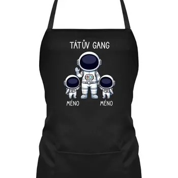 Žertovný předmět Tátův Gang - dvě děti - zástěra s potiskem - personalizovaný produkt- Tričkový.cz