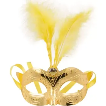 Zdobená zlatá škraboška s peřím