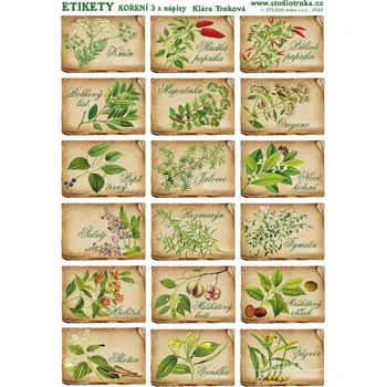 Koření Samolepky na kořenky 3, s nápisy