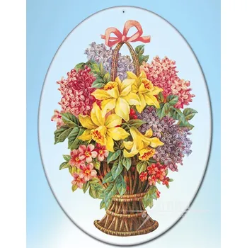 Vánoční ozdoba Ozdoba z plexiskla do okna, ovál, žluté květy v koši