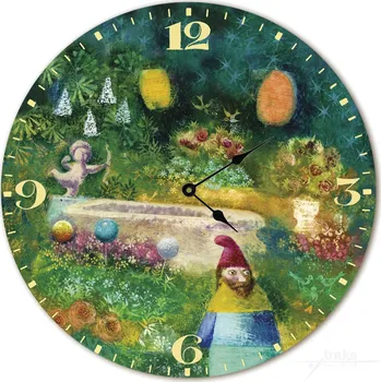 Hodiny Nástěnné dřevěné hodiny - Trpaslík ze Zahrady 2, Jiří Trnka