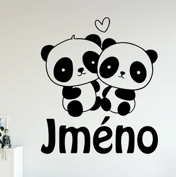 Samolepící dekorace Živá Zeď Samolepka na zeď Zamilované pandy se jménem Barva: černá