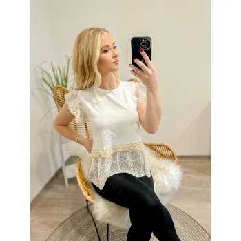 Dámske tričko s čipkou v bielej farbe , VELIKOST UNI