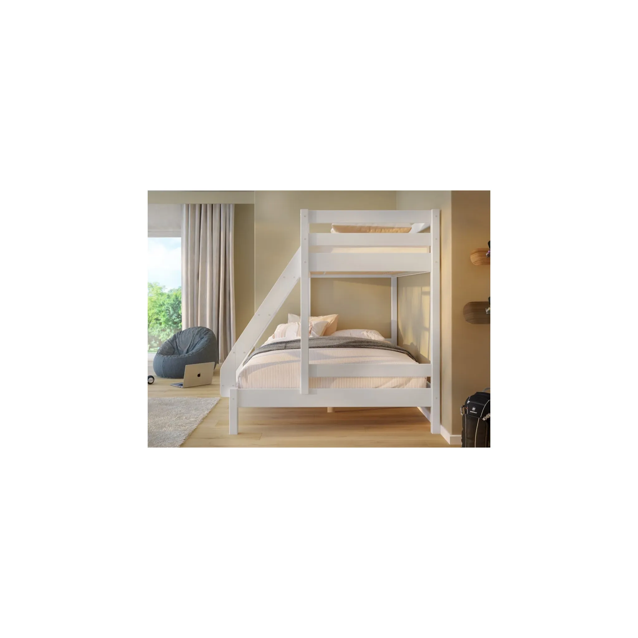 Fotografie 2 - Dětská postel Harry patrová postel s matrací a roštem 90 x 200/140 x 200 cm bílá