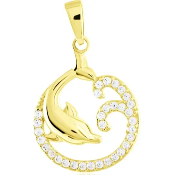 Přívěsek GEMMAX Zlatý přívěsek Delfín se zirkony – zlatý šperk ryzosti 585/1000 v Dárkovém balení s Certifikátem GLPYB-03216