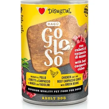 Krmivo pro psa Disugual Dog Gurmánské kuřecí ragú, hovězí carpaccio se zelenými fazolkami 400g