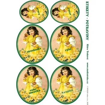 Speciální papír Samolepicí etikety na dózy s potravinami, petrklíče, 3 archy