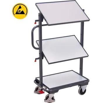 Antistatický vychystávací vozík VARIOfit, dvě sklopné police 610x410 mm