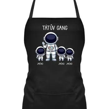 Žertovný předmět Tátův Gang - tři děti - zástěra s potiskem - personalizovaný produkt- Tričkový.cz
