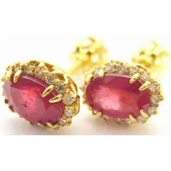 Prsten Klenoty Budín Dámské peckové diamantové náušnice s pravými rubíny 1,34ct a diamanty 0,13ct 585/1,83gr HKD49 (Klenoty Budín Dámské peckové diamantové náušnice s pravými rubíny 1,34ct a diamanty 0,13ct 585/1,83gr HKD49)