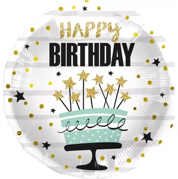 Balónek Foliový balonek třpytivý dort - Happy Birthday 45 cm
