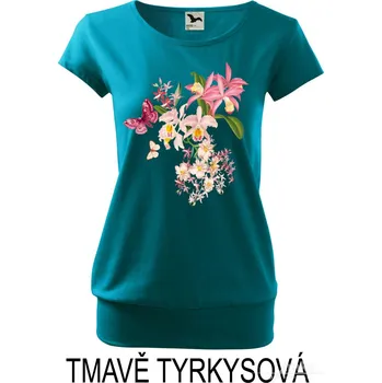 Dámské tričko Dámské tričko volný střih, Rozkvetlé orchideje Barva: Tmavě tyrkysová, Velikost: M