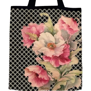 Nákupní taška Plátěná nákupní taška černá, Pivoňky