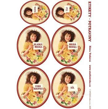 Samolepící etiketa Samolepicí etikety na dózy s potravinami, čajová růže, 2 archy