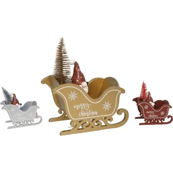 Vánoční dekorace Euro Habitat Vánoční dekorace - Sáňky s trpaslíkem a stromečkem (13x6,5x14cm) Šedá