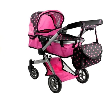 Kočárek pro panenku LEAN Toys Alice 3815 růžový/černý/puntíky
