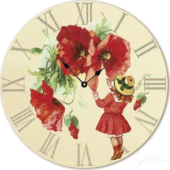 Hodiny Nástěnné dřevěné hodiny - Vlčí máky