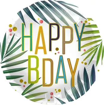 Balónek Foliový balonek barevné listy - Happy Birthday 45 cm