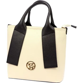 Kabelka Kožená moderní krémová / černá dámská kabelka do ruky