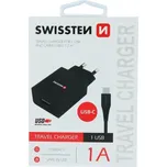 Nabíječka Swissten Smart IC 1x USB 1A + kabel USB/Typ-C 1,2m - černá