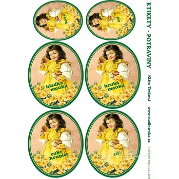 Samolepící etiketa Samolepicí etikety na dózy s potravinami, petrklíče, 2 archy