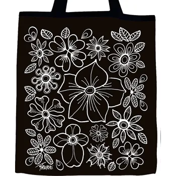 Plátěná nákupní taška, Černobílé květy