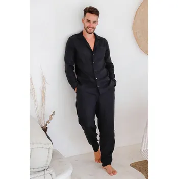 Dámské pyžamo Magic Linen Lněné pyžamo s dlouhým rukávem VIGO v černé barvě Velikost: M