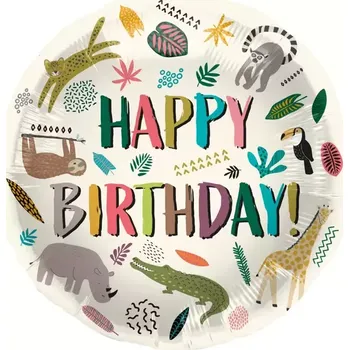 Balónek Foliový balonek safari zvířátka - Happy Birthday 45 cm