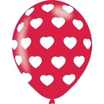 Balónek Latexové balonky červené se srdíčky 28cm - 6 ks