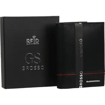 Peněženka GROSSO Kožená pánská peněženka černá-červená RFID v krabičce