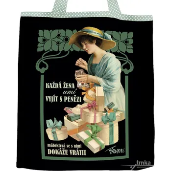 Nákupní taška Plátěná nákupní taška, Každá žena umí vyjít s penězi v černo zelené