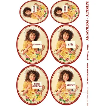 Speciální papír Samolepicí etikety na dózy s potravinami, čajová růže, 3 archy