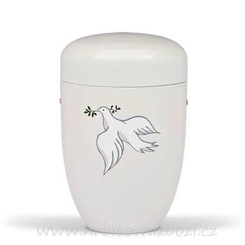 Smuteční dekorace Ocelová urna bílá s holubičkou
